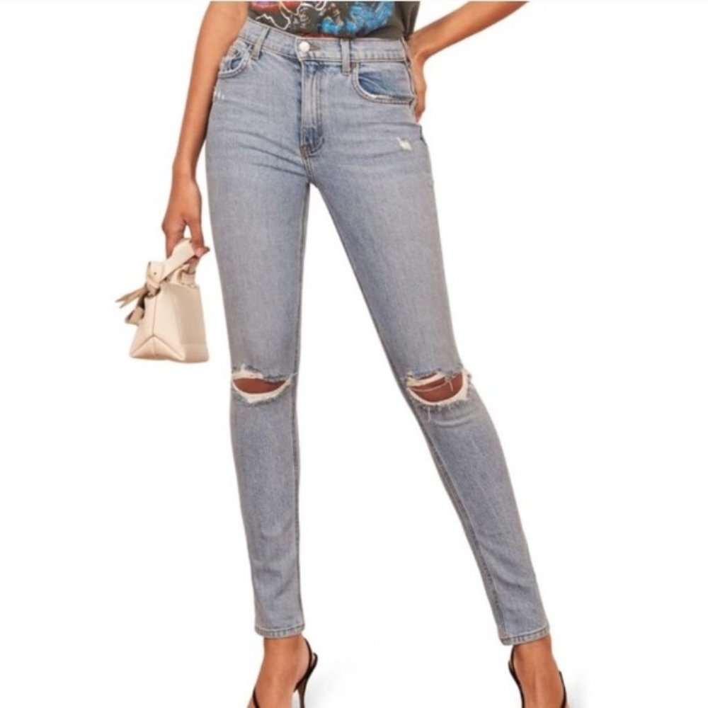REFORMATION HIGH AND SKINNY JEANS MIAMI DESTROYED